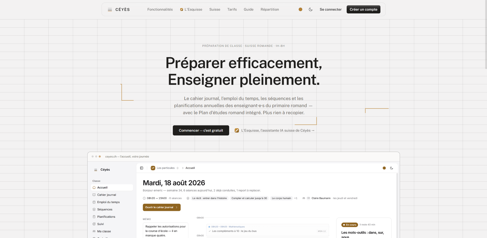 Landing page — preparing a class week