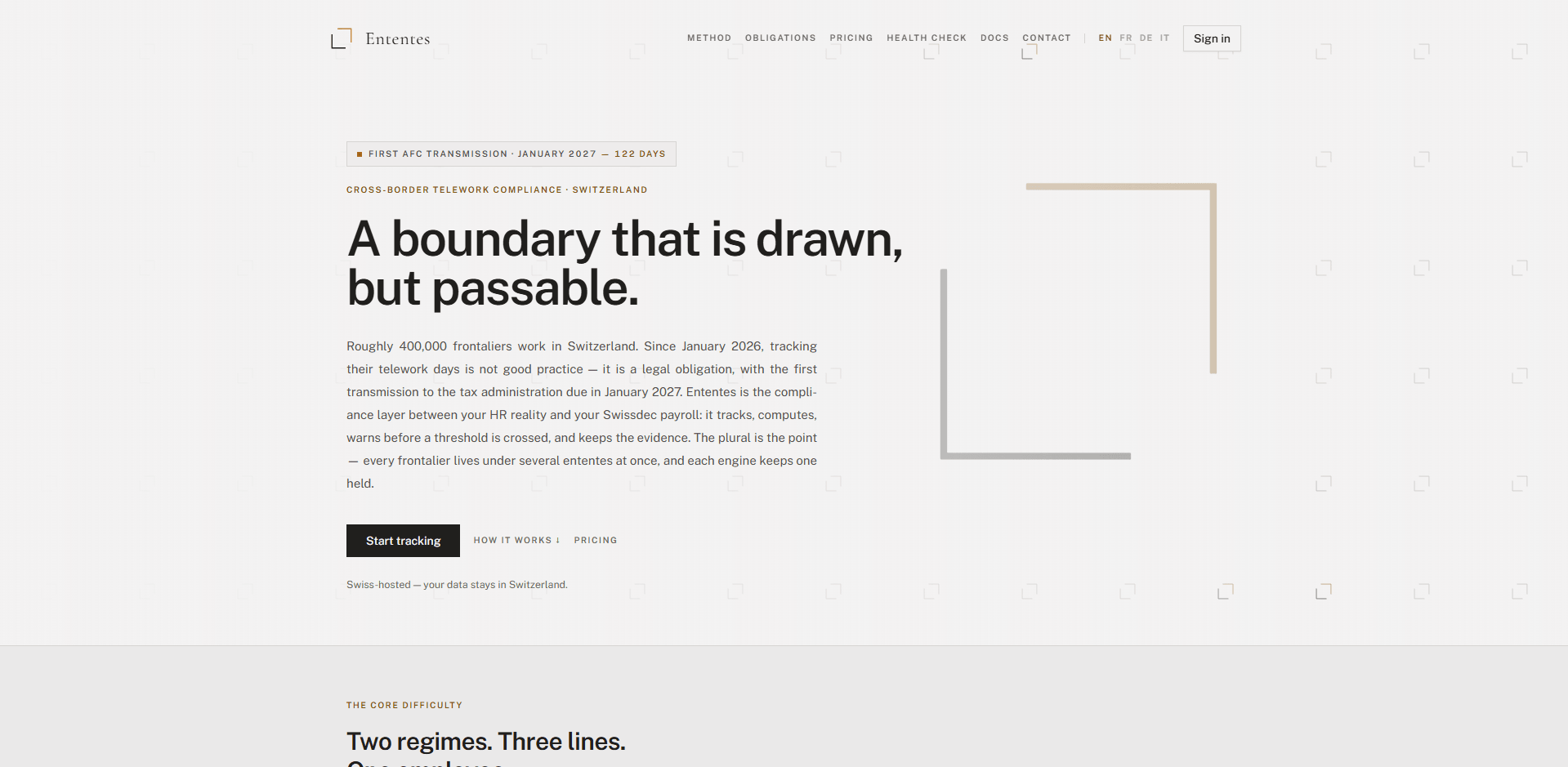 Landing page — the first AFC transmission countdown